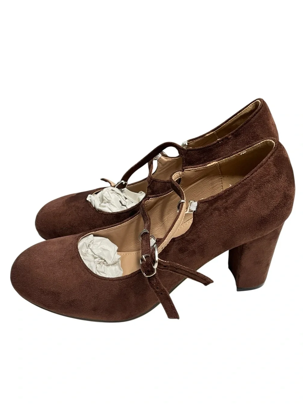 NWOT Faux Brown Suede Mary Jane 3” Heel Shoes